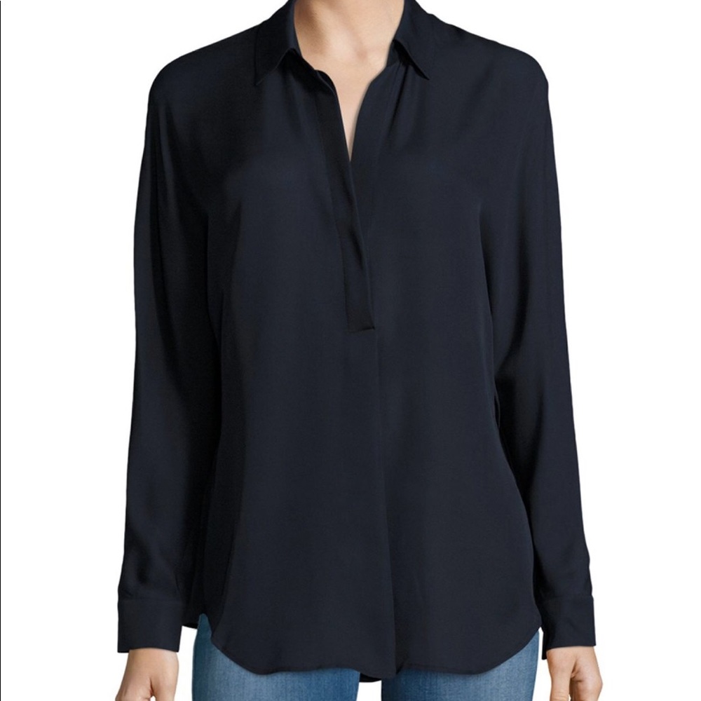 Vince long sleeve silk top coastal blue NWT